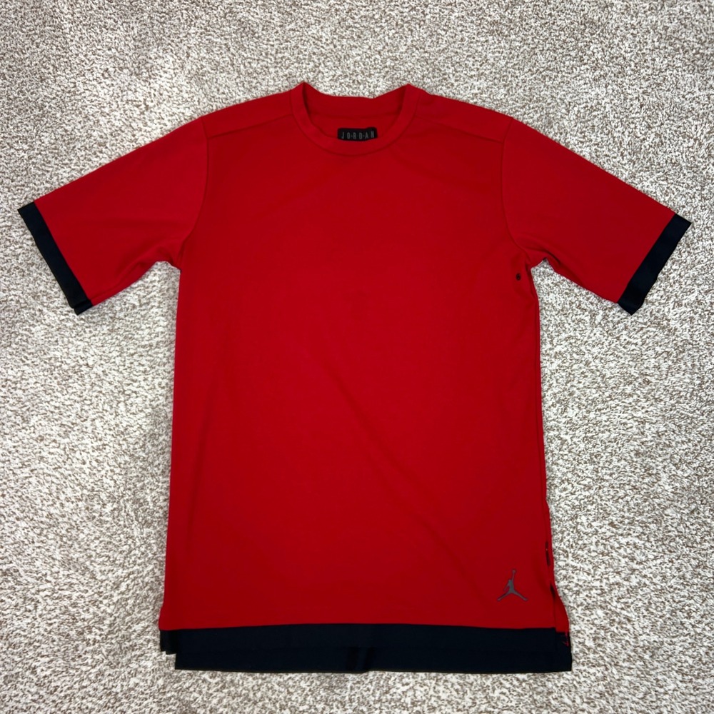 Jordan Shirt Mens Large Red Black Side Vent Stretch Basketball Workout Gym Tee
